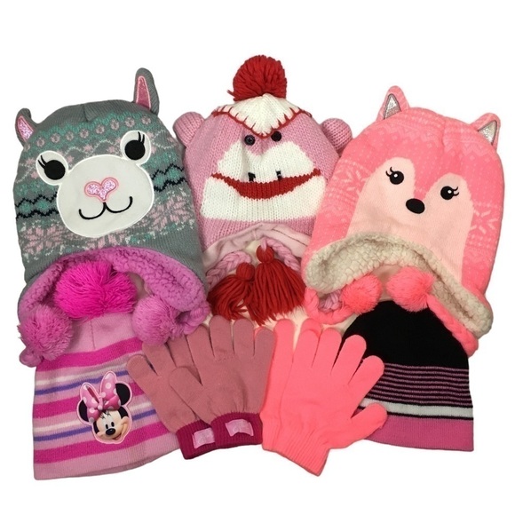 Girl’s Winter Gear Hats Beanie Gloves Cat Sock Monkey Fox Minnie Mouse JoJo Siwa - Picture 1 of 16